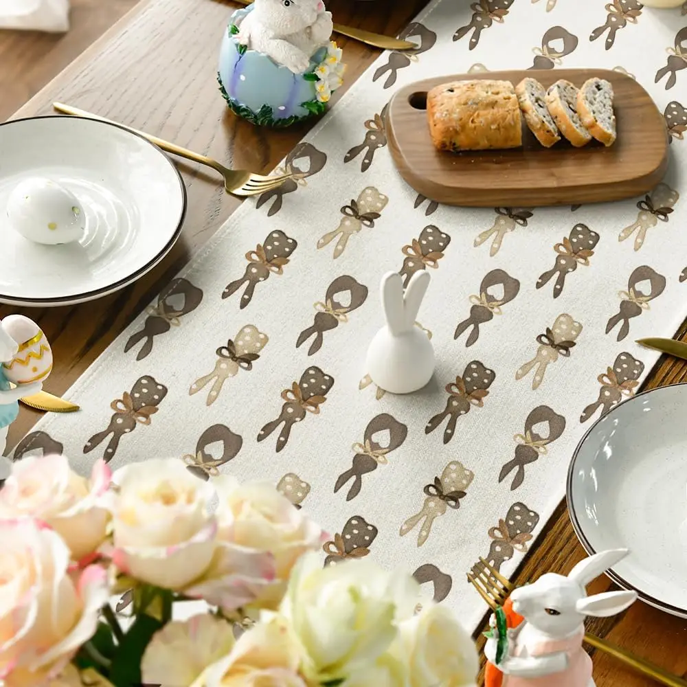 Chemin de table lin motif Lapins de Pâques pois printaniers – Image 6