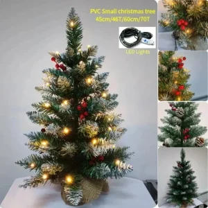 Petit sapin de Noël artificiel 45cm ou 60cm avec lumières, décoration de table floquée PVC