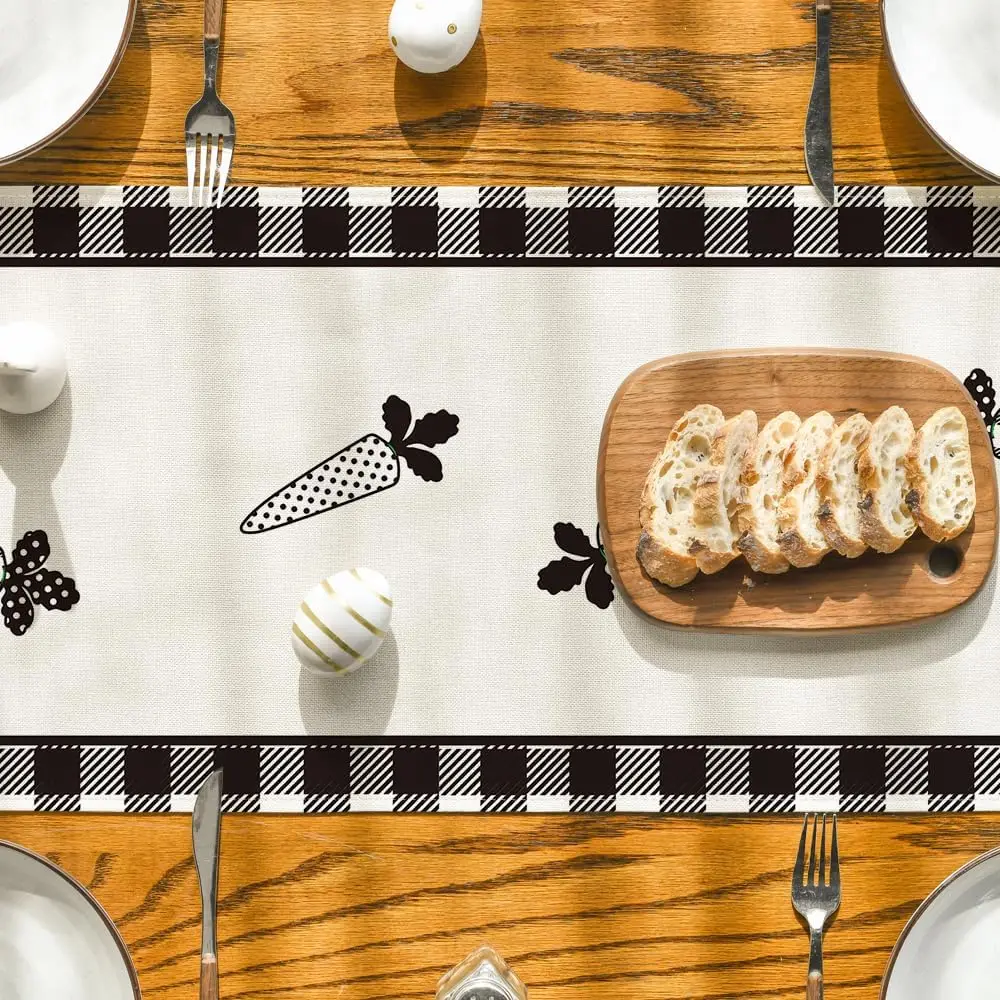 Chemin de table lin imprimé lapin carottes Buffalo Plaid – Image 5