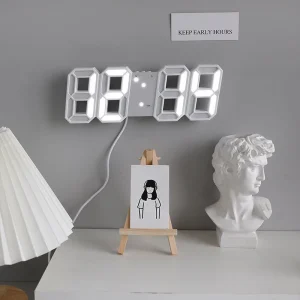 Horloge murale numérique LED 3D avec réveil, décoration nordique pour salon et table