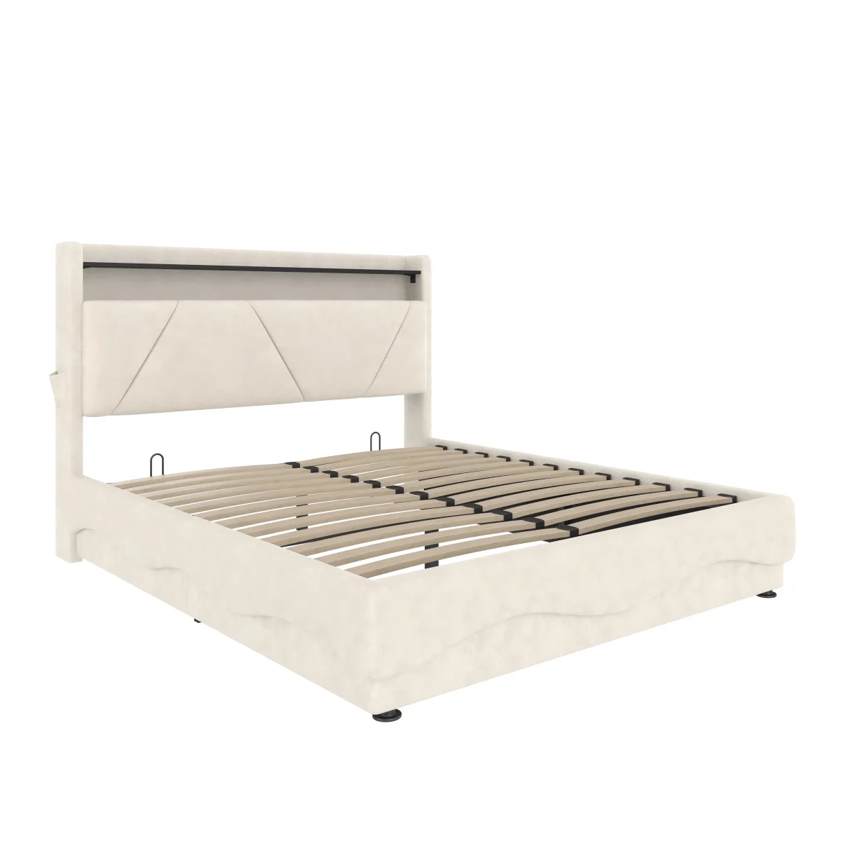 Lit capitonné 140x200cm avec tête de lit LED et rangement caché pour chambre moderne – Image 6