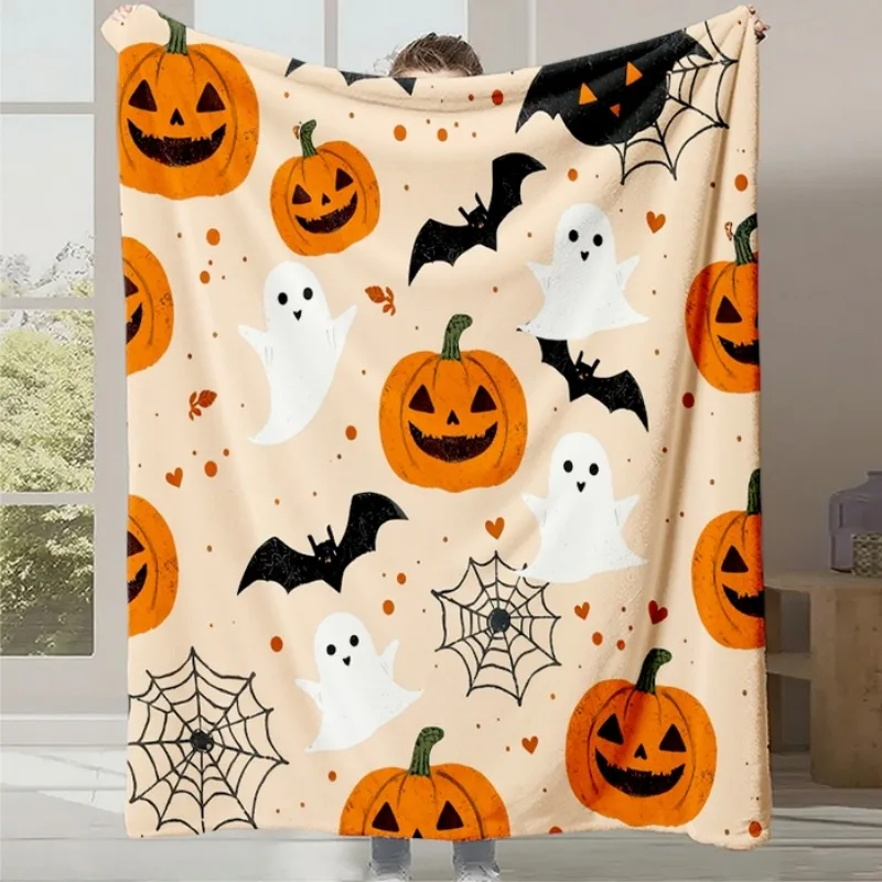 Couverture polaire imprimée citrouille Halloween polyester doux pour canapé – Image 6