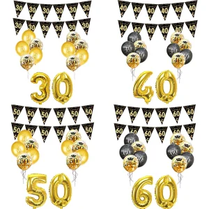 Décoration anniversaire adulte 30e 40e 50e 60e avec ballons numériques et bannière suspendue