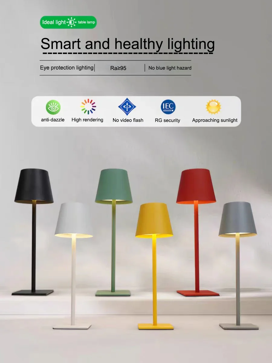 Lampe de chevet sans fil à intensité variable - Éclairage d'ambiance intérieur/extérieur noir métallisé – Image 2