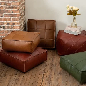 Pouf marocain en cuir PU brodé, coussin de sol carré pour salon et décoration intérieure