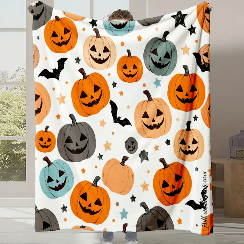 Couverture polaire imprimée citrouille Halloween polyester doux pour canapé – Image 9