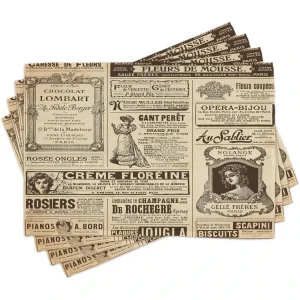 Set de 4 sets de table lavables motif vieux journal français - Décoration élégante pour table à manger
