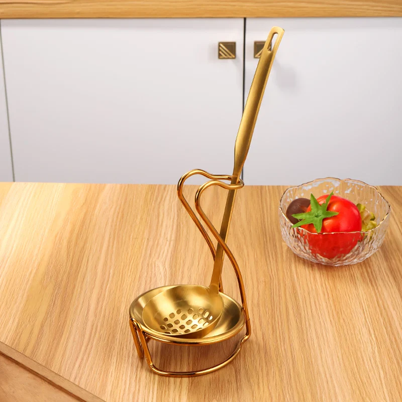 Repose-cuillère vertical en acier inoxydable pour cuillère à soupe et louche - Support de cuisine élégant – Image 4