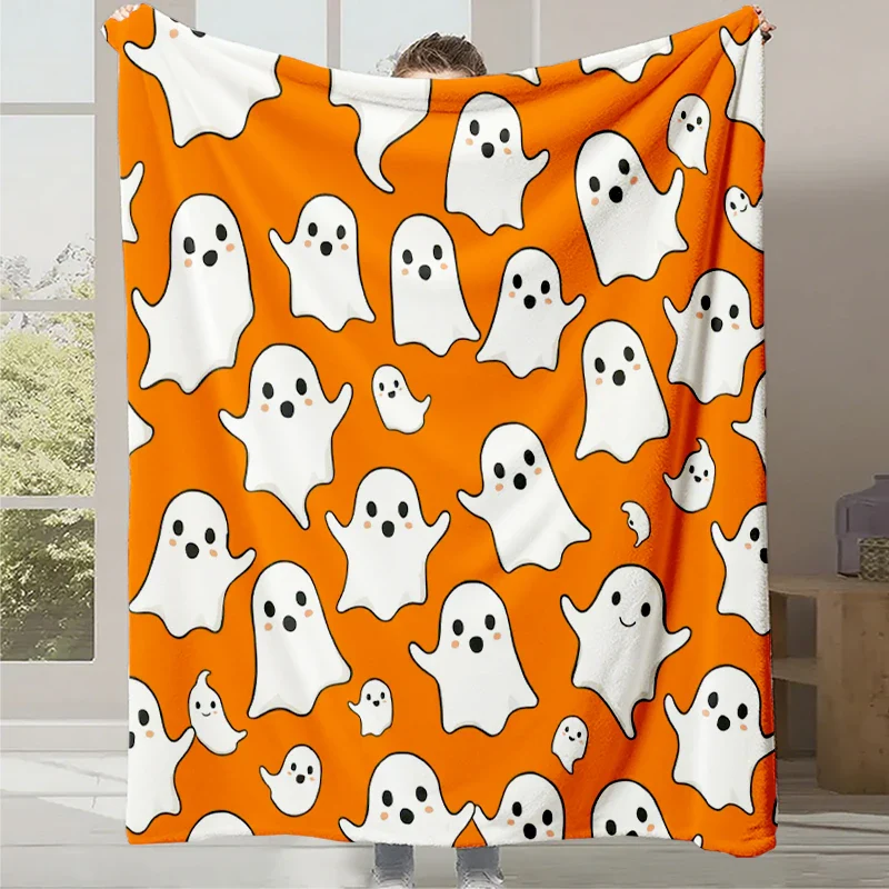 Couverture polaire imprimée citrouille Halloween polyester doux pour canapé – Image 4