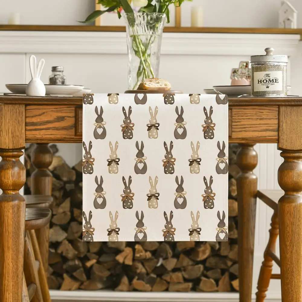 Chemin de table lin motif Lapins de Pâques pois printaniers – Image 3