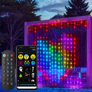 Guirlande rideau lumineuse intelligente Bluetooth 400 LEDs avec application et télécommande pour décoration murale