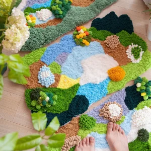 Kit crochet tapis laine fait main DIY déco maison cosy