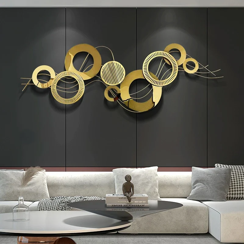 Décoration murale suspendue en fer doré moderne pour salon - Arrière-plan canapé élégant – Image 5