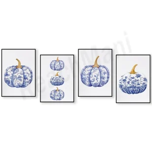 Toile murale imprimée porcelaine bleue style Hamptons élégant automnal