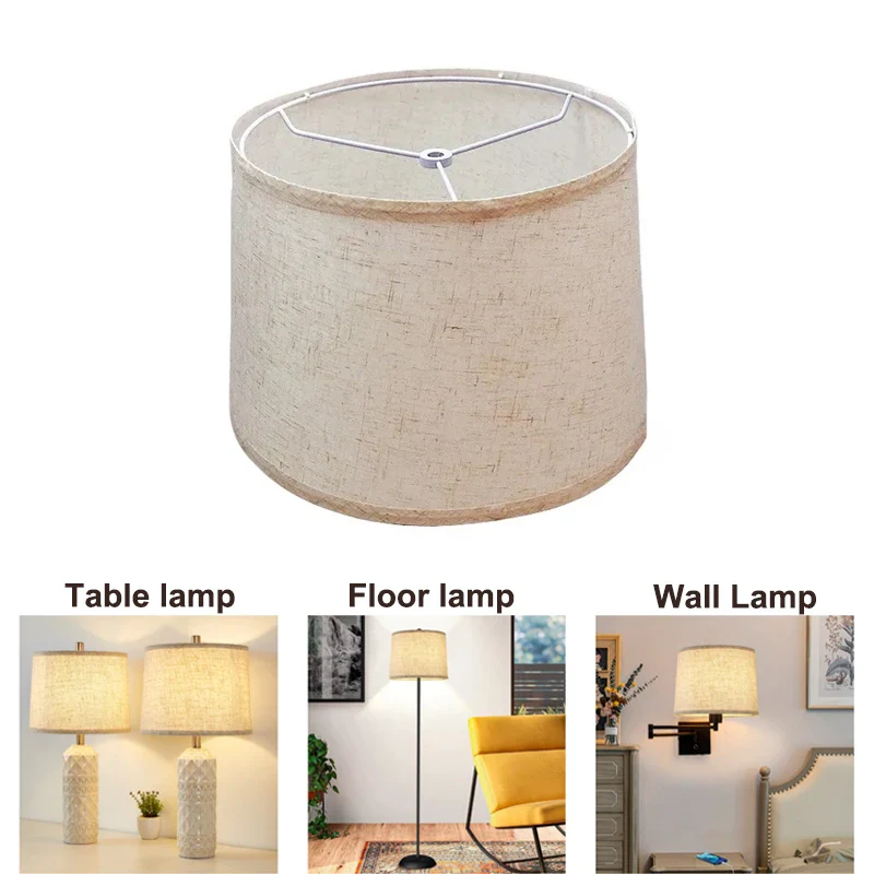Abat-jour de lampe de chevet noir en lin naturel, tambour moyen 30x25x20 cm, fixation araignée – Image 4