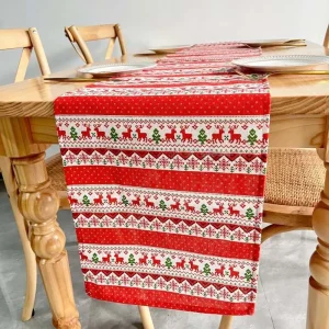 Chemin de table Noël polyester 30x180cm motif cerf neige élégant