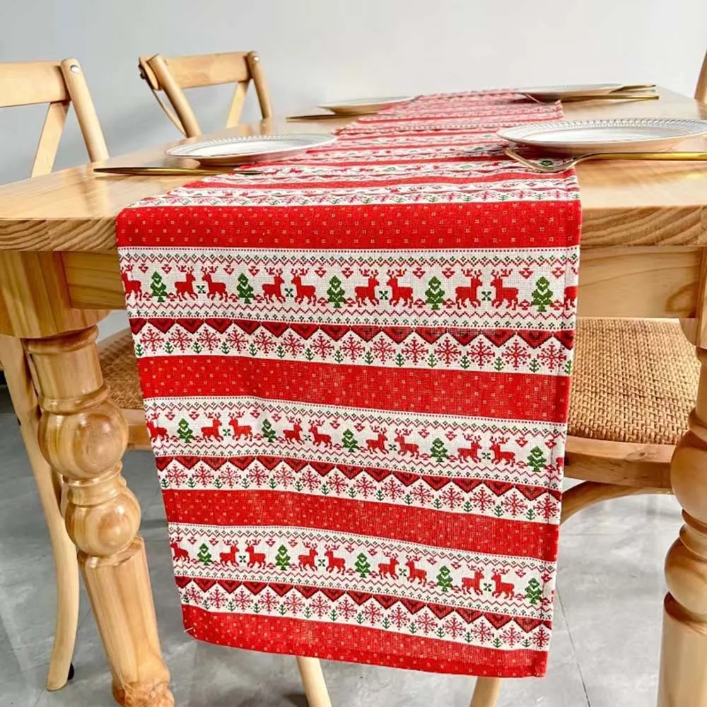Chemin de table Noël polyester 30x180cm motif cerf neige élégant – Image 2