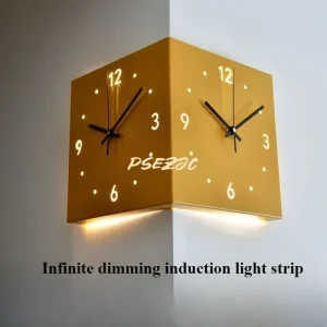 Horloge murale carrée double face en métal pour salon moderne - Décoration élégante