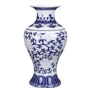 Vase céramique porcelaine blanc et bleu finition brillante