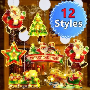 Lampe de Noël à ventouse LED pour fenêtre - 12 styles décoratifs - Décoration intérieure festive
