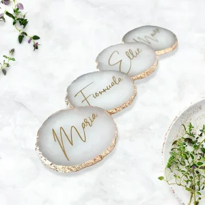 Sous-verre en résine personnalisé pour mariage avec nom gravé en or rose ou argent - Ombre Interieur