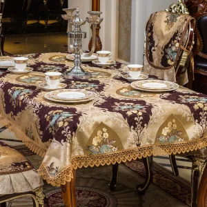 Nappe jacquard à franges en mélange pour table élégante