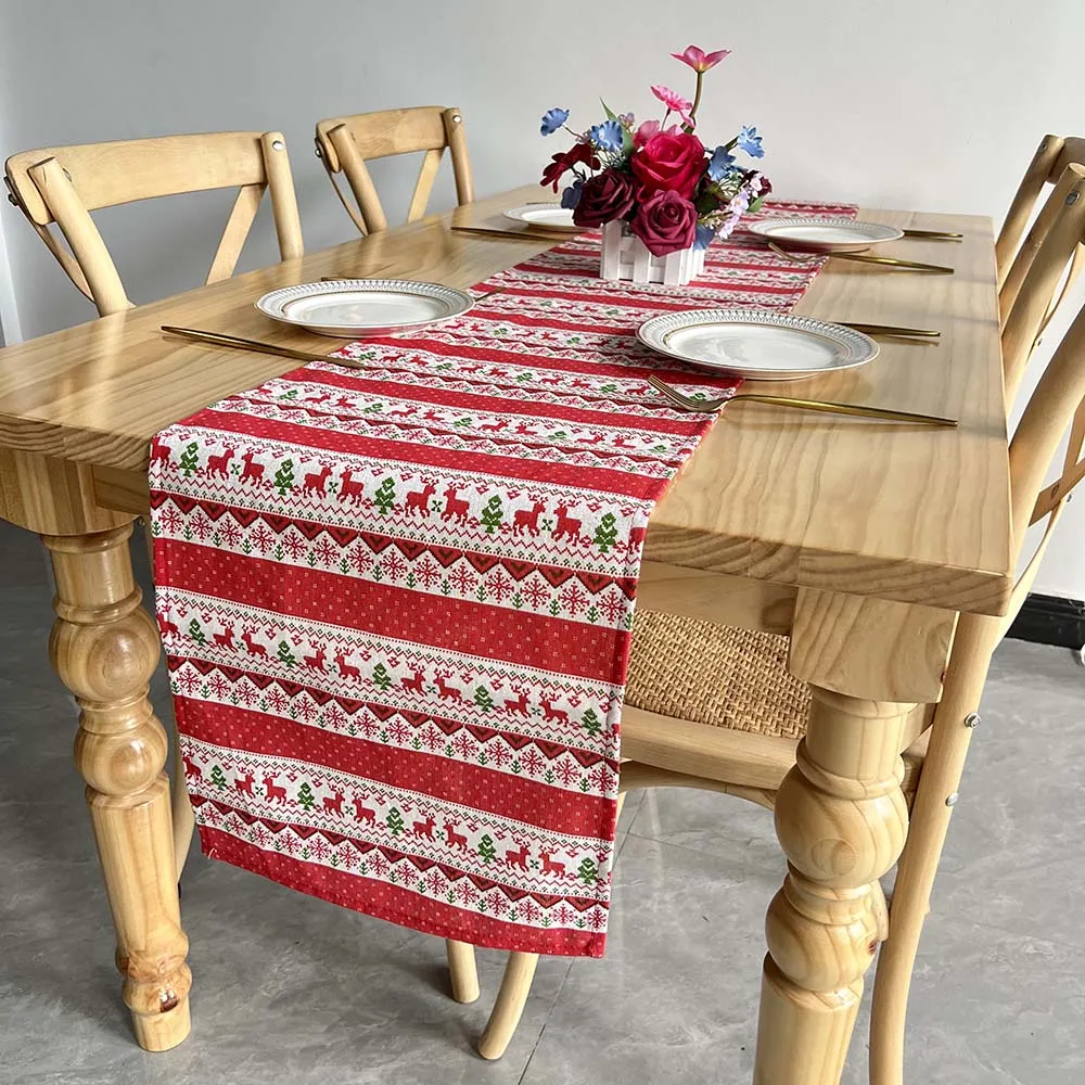 Chemin de table Noël polyester 30x180cm motif cerf neige élégant – Image 3