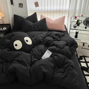 Parure de lit 3 pièces en microcarence noire avec housse de couette et taies d'oreiller