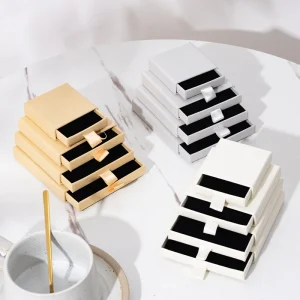 Boîte de rangement en carton blanc pour bijoux avec tiroir coulissant, 5 pièces, 9x9x1.7cm