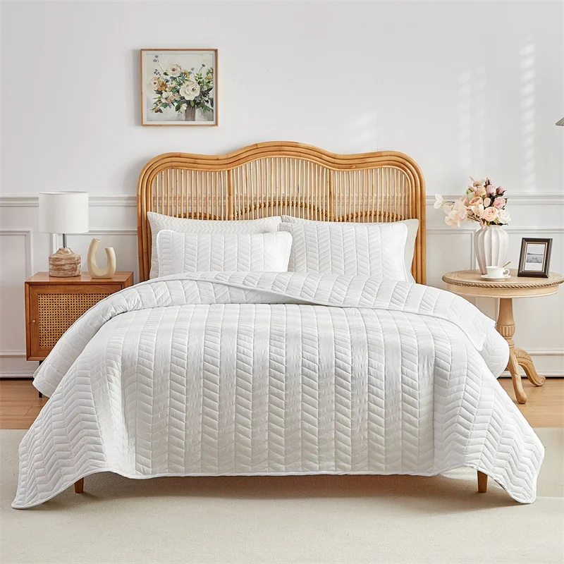 Ensemble couvre-lit matelassé moderne à rayures blé - Polyester épais avec taies d'oreiller – Image 4
