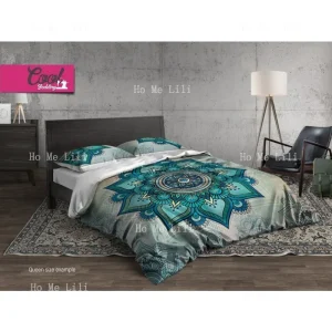 Housse de couette mandala vert bohème King Size - Ensemble literie éco-responsable