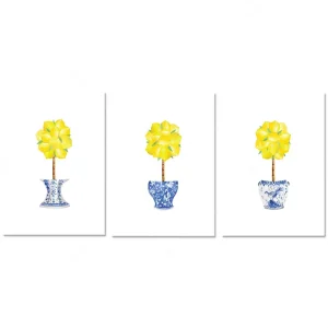 Toiles décoratives porcelaine bleu-blanc, set 3 vases imprimés