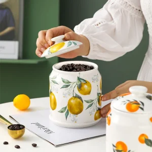 Pot de rangement céramique style nordique 1000 ml avec couvercle