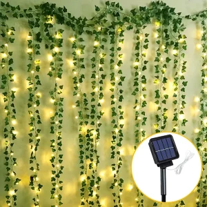 Guirlande lumineuse solaire en rotin 5/10M avec feuilles artificielles pour jardin et extérieur