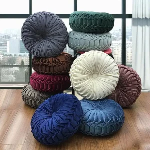 Coussin rond en velours doux forme citrouille - Décoration d'intérieur élégante pour canapé et salon