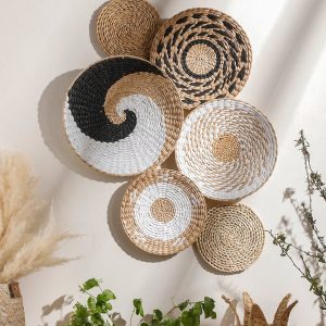 Décoration murale en jonc de mer suspendue, panier mural Boho pour chambre à coucher, salon et cuisine