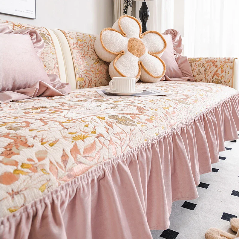 Housse de canapé jacquard chenille rose européen quatre saisons – Image 5