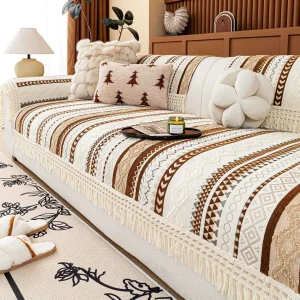 Housse de canapé en velours antidérapante rayée confortable moderne