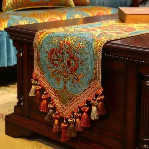 Chemin de table brodé polyester luxe 35x220 cm décor intérieur