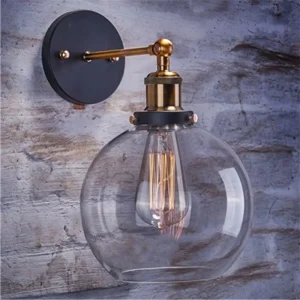 Applique murale industrielle vintage 60W avec abat-jour en verre pour decoration retro