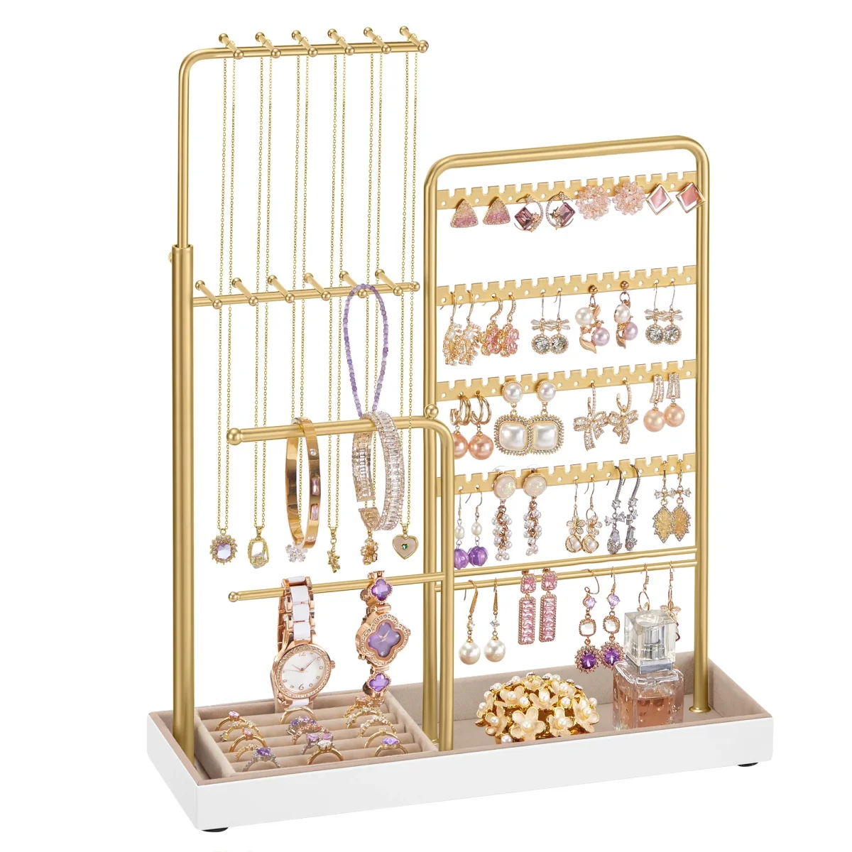 Porte-bijoux extensible 3 cadres métal avec plateau velours pour colliers bracelets boucles d'oreilles