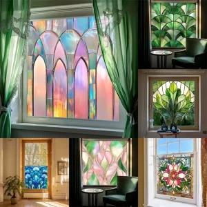 Autocollants de fenêtre rétro colorés PVC électrostatique motif vitrail vintage décoration murale