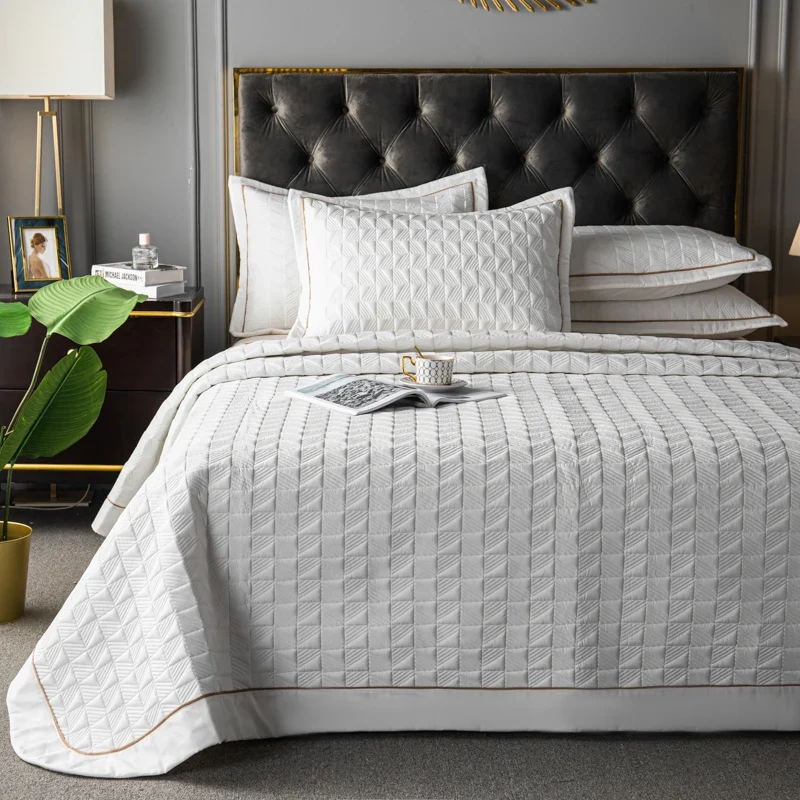 Couvre-lit matelassé à carreaux en coton et polyester pour lit 1.2m à 2.2m - Ombre Interieur