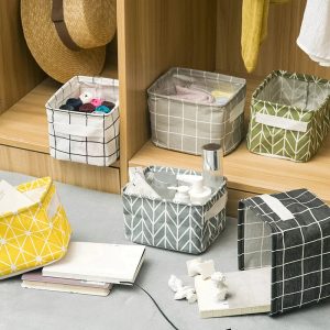 Panier de rangement en toile pliable avec poignée - Petit panier de bureau en coton et lin étanche