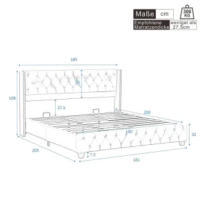 Lit capitonné 180x200 cm en velours beige avec tête de lit et pieds en bois - Ombre Interieur