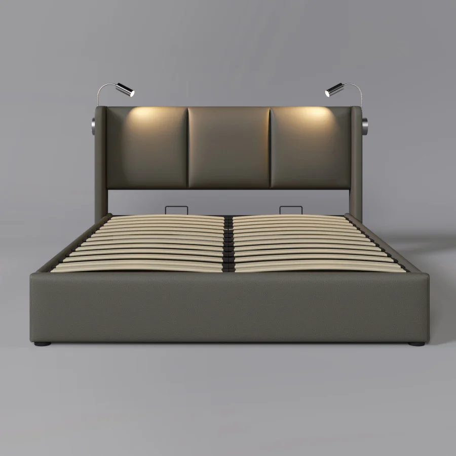Tête de lit avec lampes de lecture et ports USB, rangement intégré, blanc ou noir, simple ou double – Image 5