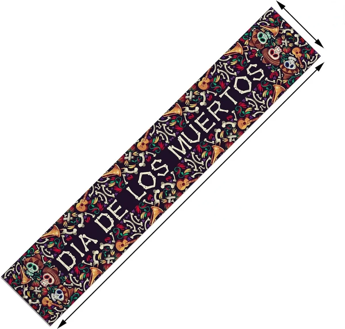 Chemin de table en lin imprimé crâne mexicain pour décoration – Image 6