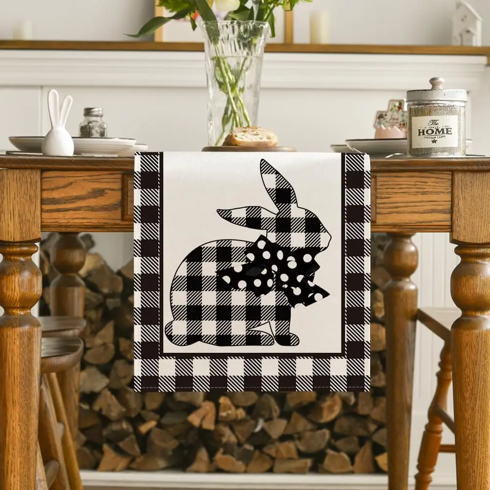 Chemin de table lin imprimé lapin carottes Buffalo Plaid – Image 3