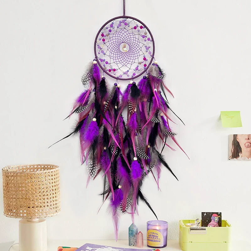 Attrape-rêves métal coloré à plumes décoration murale chambre salon – Image 2