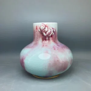 Vase potelé céramique rouge profond 18 cm — Déco intérieure élégante